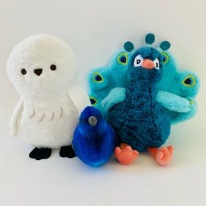 EUC Set of THREE Cuddly Birds Owl Purple Martin Peacock Authentic Bird Sounds